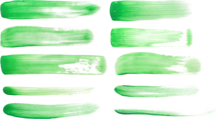 Green brush stroke set isolated on white background