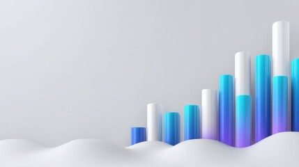 Abstract graph visualization with colorful cylindrical bars representing data growth and progress on a soft background for business and finance concepts
