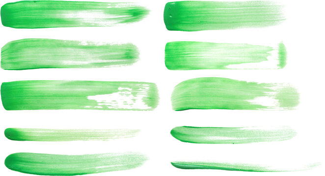 Green brush stroke set isolated on white background