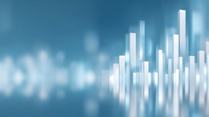 Abstract representation of modern data visualization with glowing vertical bars against a soft blue background for technology concepts and finance applications