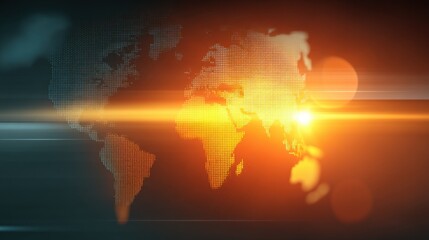 Global Connectivity and Technology Concept with Stylized World Map and Vibrant Light Effects Representing Future Trends in Digital Communication