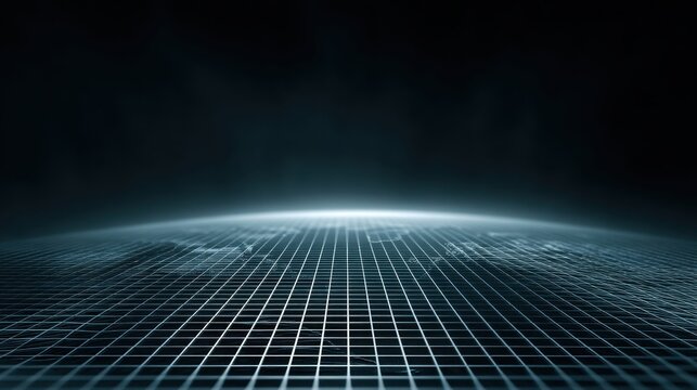 Abstract digital grid over a futuristic Earth horizon with dark atmospheric background in high-resolution for technology and science concepts - Powered by Adobe