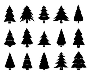 Set simple pine tree sillhouette vector,set pine tree sillhouette stock vector,set cartoon pine tree black image,set sillhouette pine tree illustration 