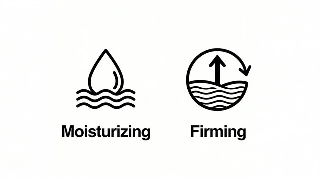 Moisturizing and firming elements represent the skincare function of moisturizing the skin and firming contours, suitable for beauty and skincare promotional materials.
