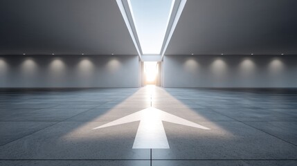 Obraz premium Modern minimalist interior with an illuminated path and bright doorway, symbolizing freedom, exploration, and new beginnings in a spacious environment