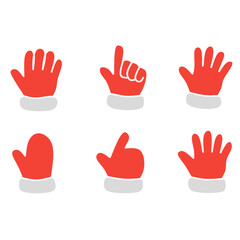 Santa Claus Gloves Hand Gesture Icon Set Red Solid Vector