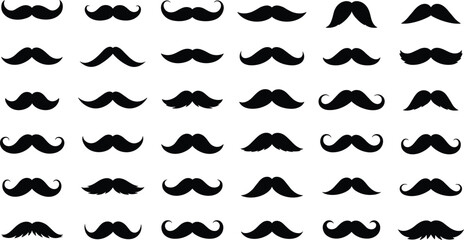 Collection of black mustache icons on white background moustaches facial hair