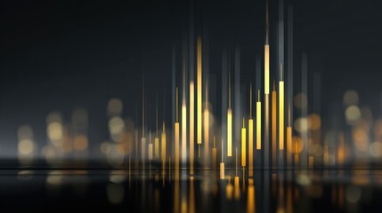 Abstract financial data visualization with glowing color bars representing stock market trends and data fluctuations in a dark background