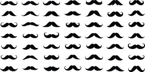 Collection of black mustache icons with varied styles on white background moustaches facial hair