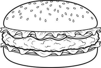 Burger Bold Line Silhouette, burger Icon, Junk food, Isolated on White Background