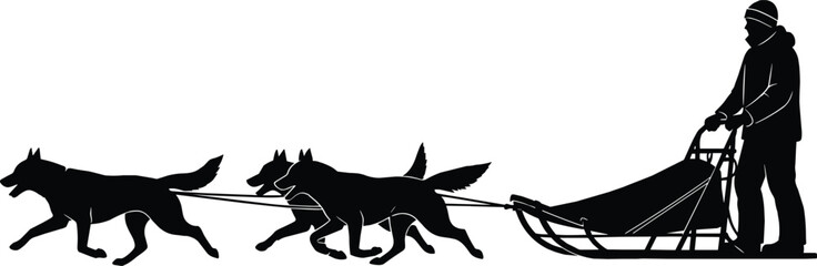 Silhouette of person with dogs pulling a sled dog sledding sled dog © Shamimara creative 