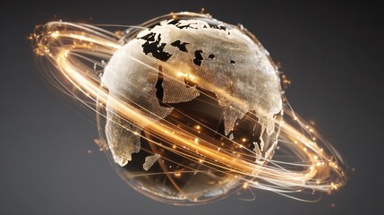 Abstract digital globe with glowing lines representing international connections and technological advancement