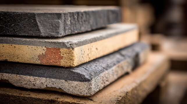 Medium shot of building materials treated with flameretardant resin emphasizing enhanced durability and lowered flammability for construction safety.
