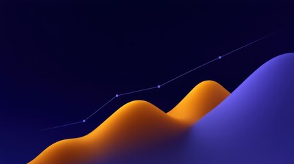 Abstract visualization of data trends with smooth gradient hills and a dynamic upward line against a dark blue background representing growth and analytics