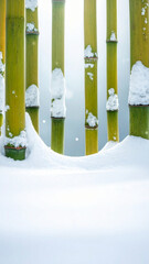 Snowy Bamboo Forest Background　Minimal Japanese Winter Nature Background with Copy Space