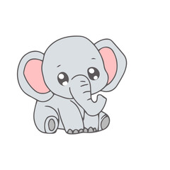 Groovy Safari Animal Collection Vector, Hand Drawn Elephant Color and Outline Coloring Page for Book Animals for Kids.