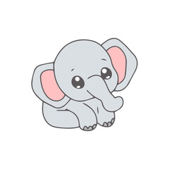 Groovy Safari Animal Collection Vector, Hand Drawn Elephant Color and Outline Coloring Page for Book Animals for Kids.