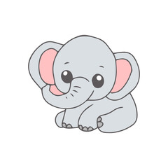 Groovy Safari Animal Collection Vector, Hand Drawn Elephant Color and Outline Coloring Page for Book Animals for Kids.