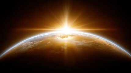 Fototapeta premium Majestic Sunrise Over the Earth from Space with Radiant Sunlight Illuminating Atmosphere and Providing a Sense of Wonder and Beauty