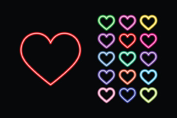Neon Heart Shape Glowing Sign Love, Romance, Health, and Valentines Day Design Element.