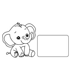 kawaii baby elephant cartoon. coloring book elephant. banner blank