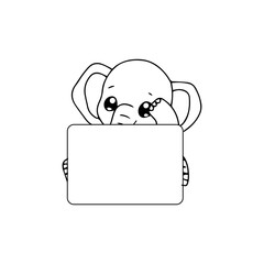 kawaii baby elephant cartoon. coloring book elephant. banner blank