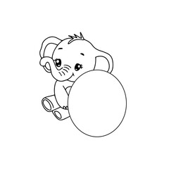 kawaii baby elephant cartoon. coloring book elephant. banner blank