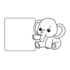 kawaii baby elephant cartoon. coloring book elephant. banner blank