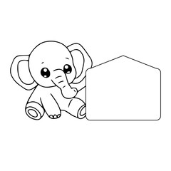 Cute cartoon elephant holding a blank sign in a playful animal illustration