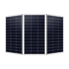 High efficiency solar energy system with three photovoltaic panels for sustainable electricity generation isolated on white background.