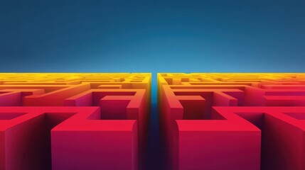 Fototapeta premium Abstract 3D Maze with Vibrant Colors and Dynamic Depth Effect Representing Challenge and Exploration in a Minimalist Style