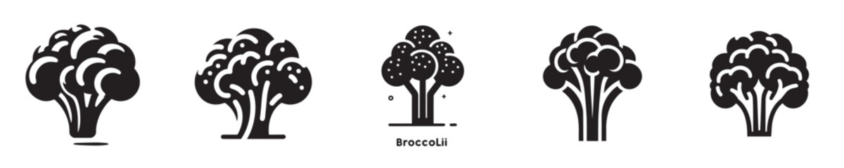 vector set of broccoli silhouettes