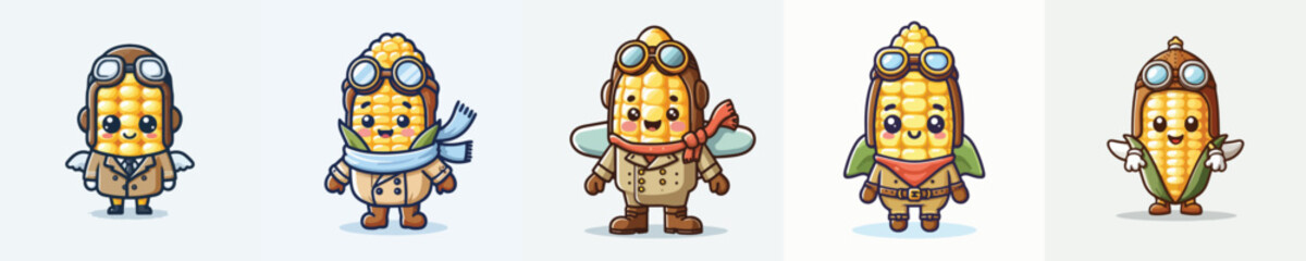 cute corn vector in pilot costume