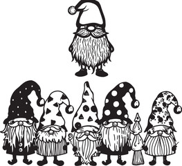Hand drawn christmas gnomes collection