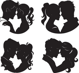 Black silhouette set of cameo man and woman vector