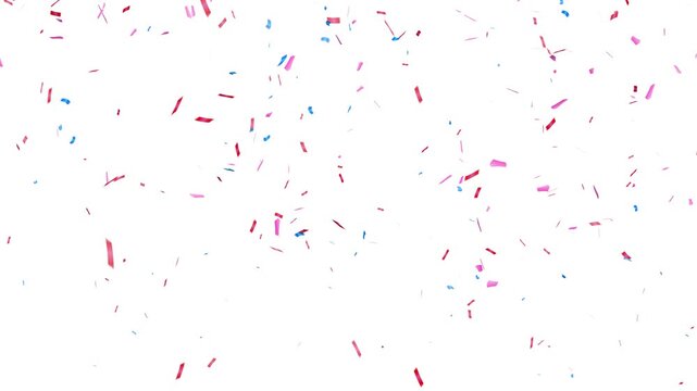 Colorful confetti falling on white background loop 4k. confetti explosion celebration animation, party confetti falling glitter particles explosion effect.