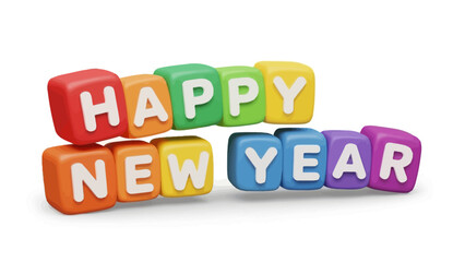 Happy New Year on Colorful Toy Blocks - 3D Cube Lettering for Kids and Holiday