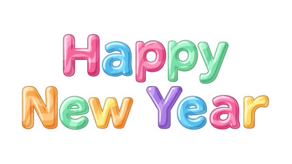 Cute Pastel Happy New Year Balloon Text - Soft Pink and Blue 3D Lettering