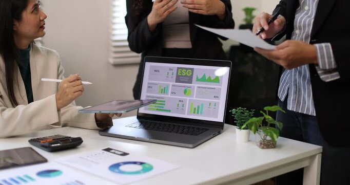 ESG environment social governance investment business. ethical and responsible business concept. Business group meeting plan to green business investment strategy for sustainable.
