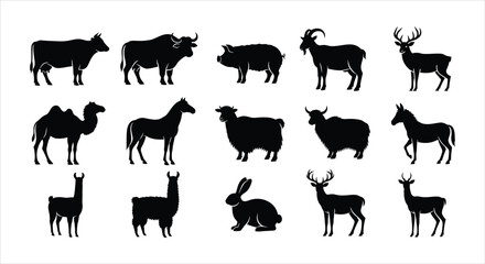 Silhouettes of various animals on a white background.