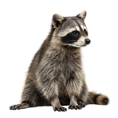 Fototapeta premium A detailed portrait of a raccoon sitting isolated on transparent background