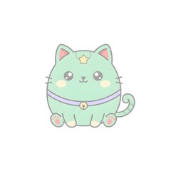 Kawaii Cat Character with Collar Pastel Illustration
