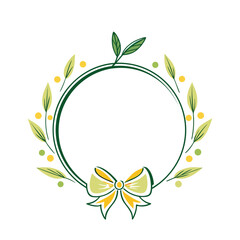 frame with flowers, leaves and bows.