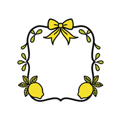 Vector cute elegant doodle line illustration of lemons, frame, wreath, and lemon