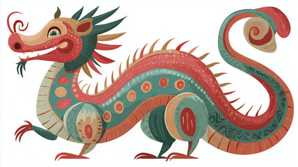 Fototapeta premium 親しみやすい表情で描かれたカラフルな龍のイラスト