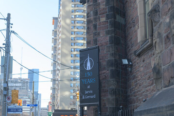 Naklejka premium sign outside Jarvis Street Baptist Church located at 130 Gerrard St E, Toronto