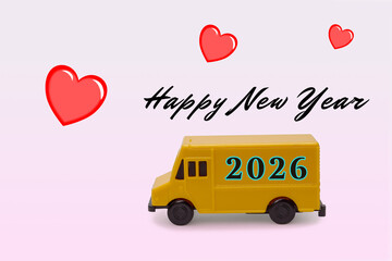 2026年へ向かうトラックによる新年を迎えるイメージ