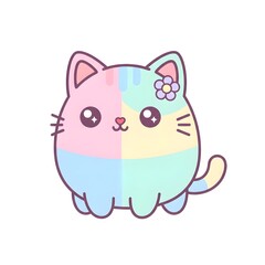 Sweet Kawaii Cat with Flower Pastel Illustration