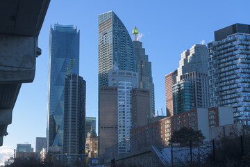 Naklejka premium looking west to condominium residential towers and modern office buildings (with slight view of elevated Gardiner Expressway), Toronto