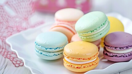 Obraz premium French Almond Meringue Confection with Diverse Flavors, Colors, and Decorative Presentation